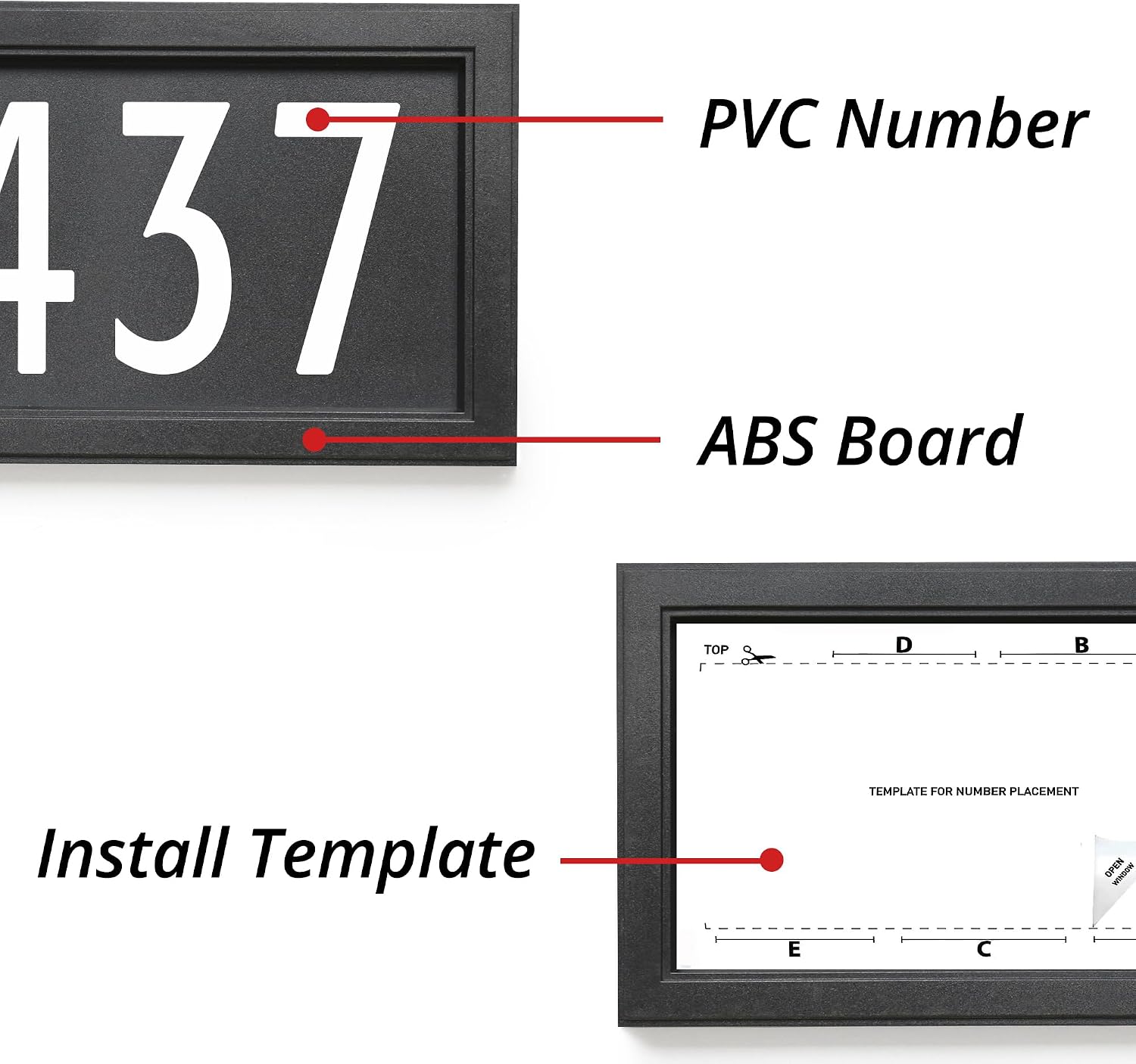 Address Number Sign 14.4" x 7.0" ABS Plastic, Includes 4 Sets 4 Inch 0-8 Number Stickers, Mounting Screws & Expansion Tubes, Fits 4-5 Digits for Home Wall Door