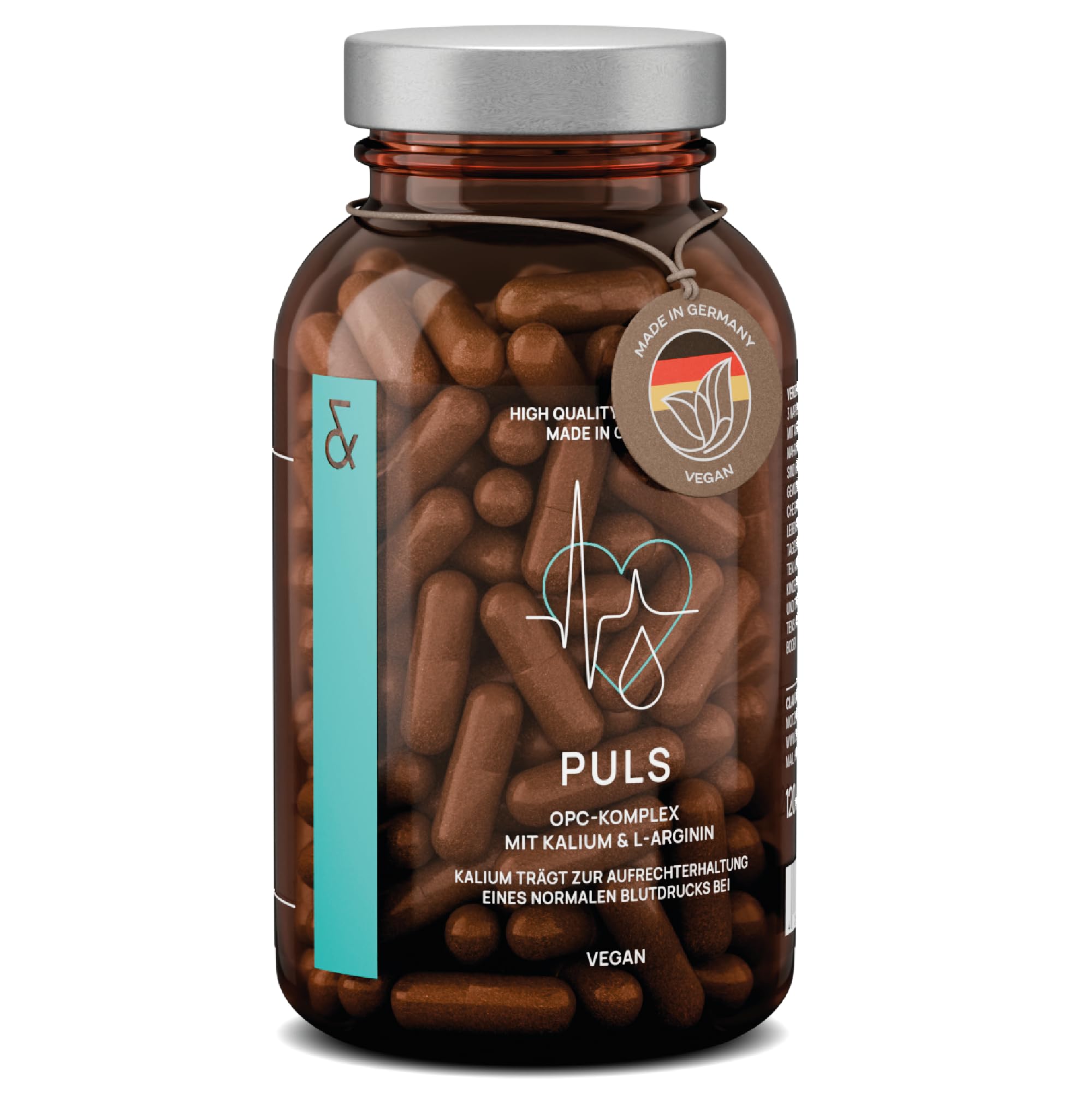 N°14 Puls - OPC Traubenkernextrakt mit 650mg OPC hochdosiert je Tagesdosis, L Arginin, Schwarzer Knoblauch & Kalium für den Blutdruck - 120 Kapseln - Vegan