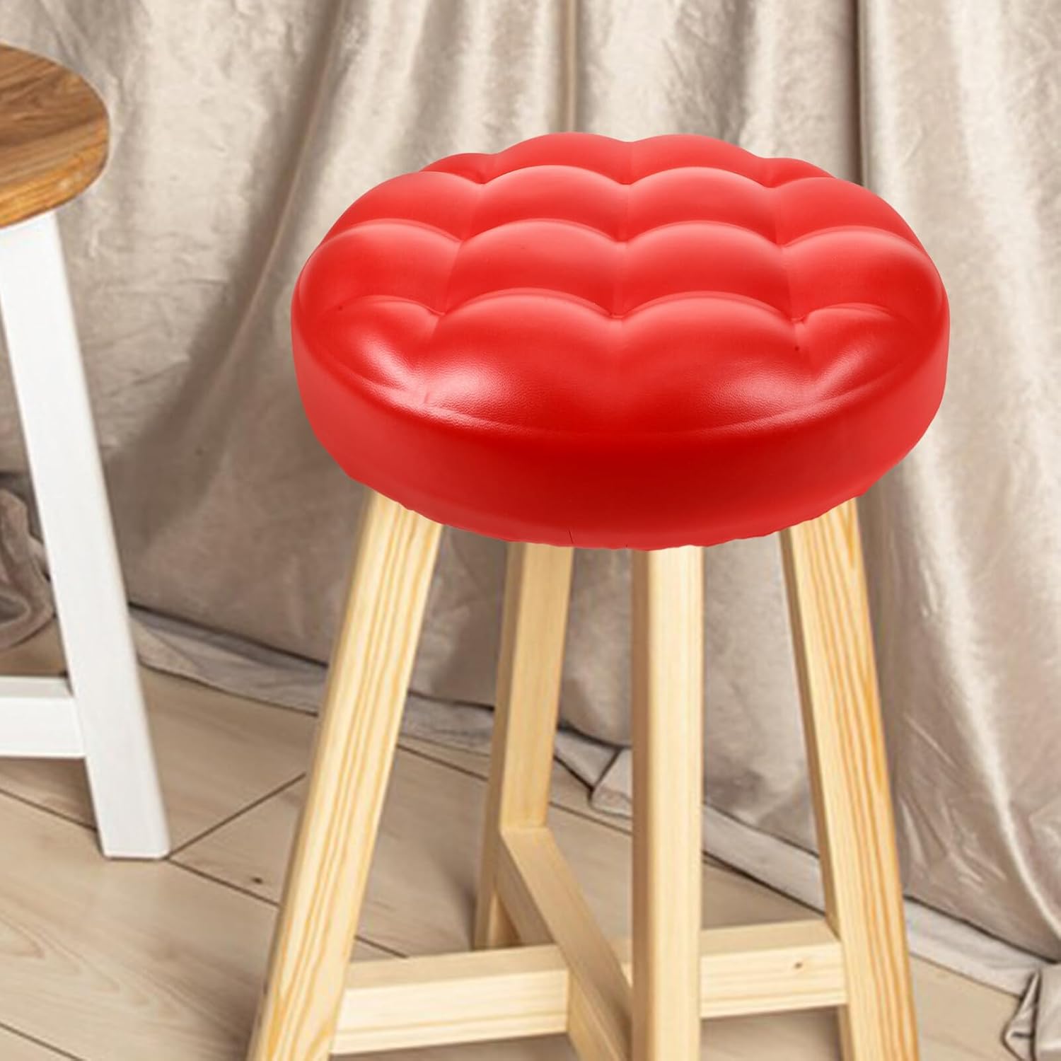 Ciieeo Bar Stool Cushion, Round Stool Cover Pad Replacement Elastic Band Padded Bar Stool Seat Covers for Chairs Bar Stool Slipcovers Red