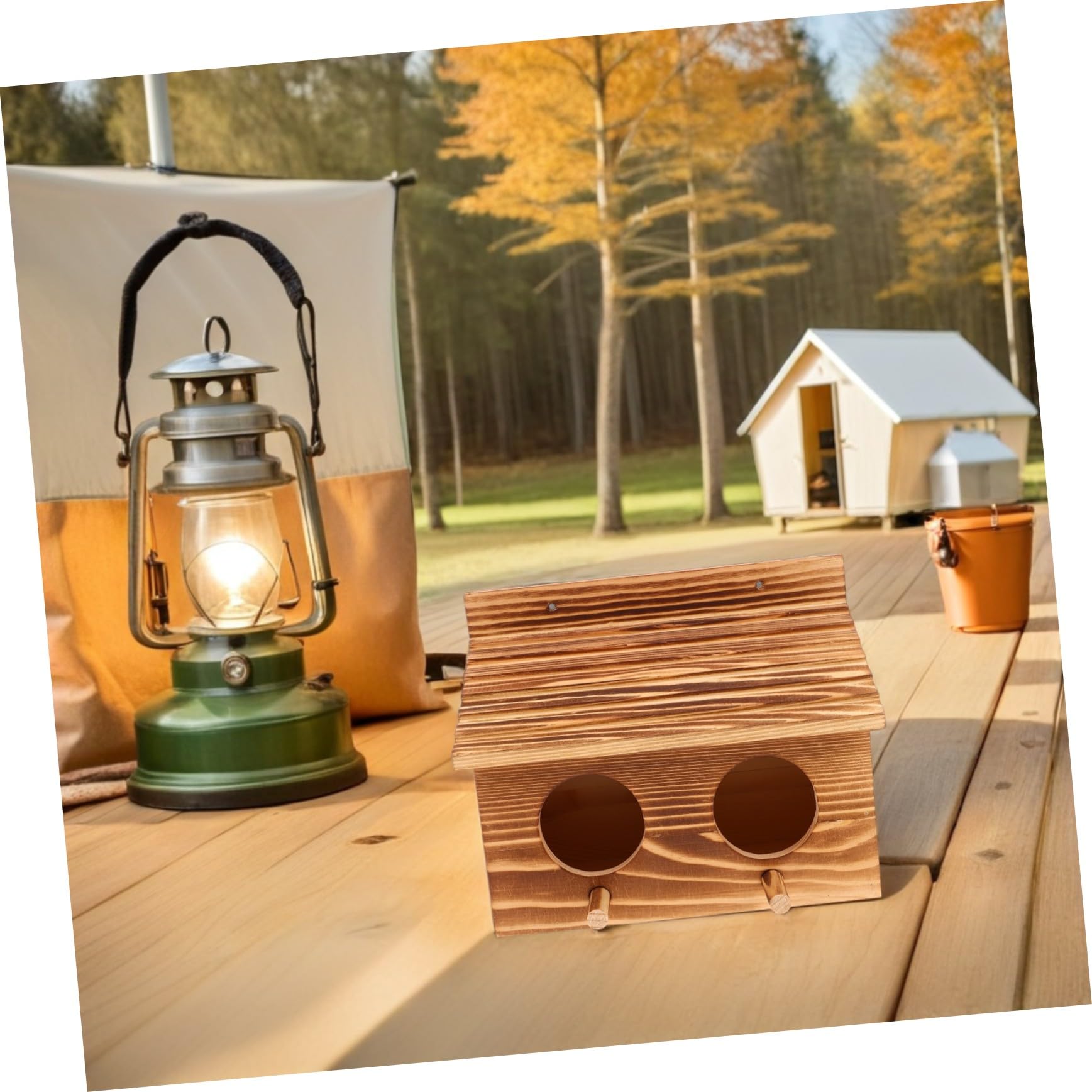 Caja Nido para Pájaros de Madera Maciza Natural Exterior Resistente con Doble Entrada y Perchas Soporte para Cría de y Periquitos Casita para Jardín y Aves Pequeñas