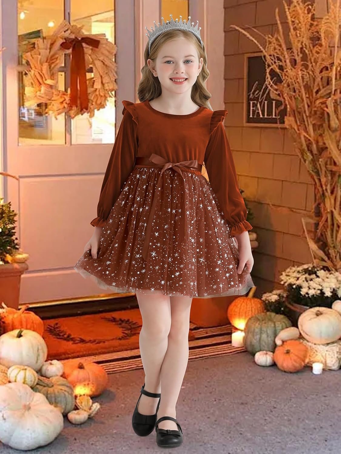 Patgoal Toddler Girls Tutu Dresses Velvet Tulle Dress with Sequin Long Sleeve Holiday Party Fall Winter Dress 2-7Y - Image 4