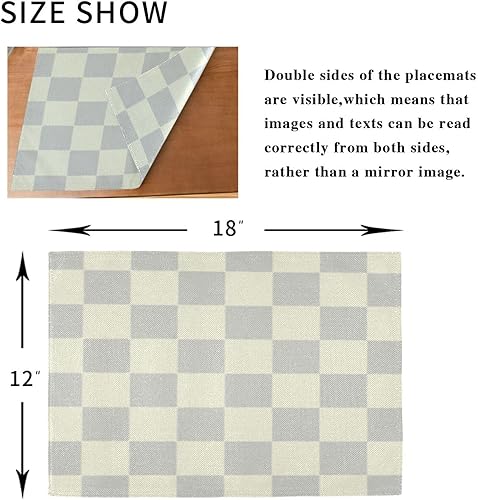 Miniatura 8 de Manteles individuales patrióticos de arpillera a cuadros gris beige a cuadros, juego de tela lavable 6 12 x 18 individuales para mesa de comedor,