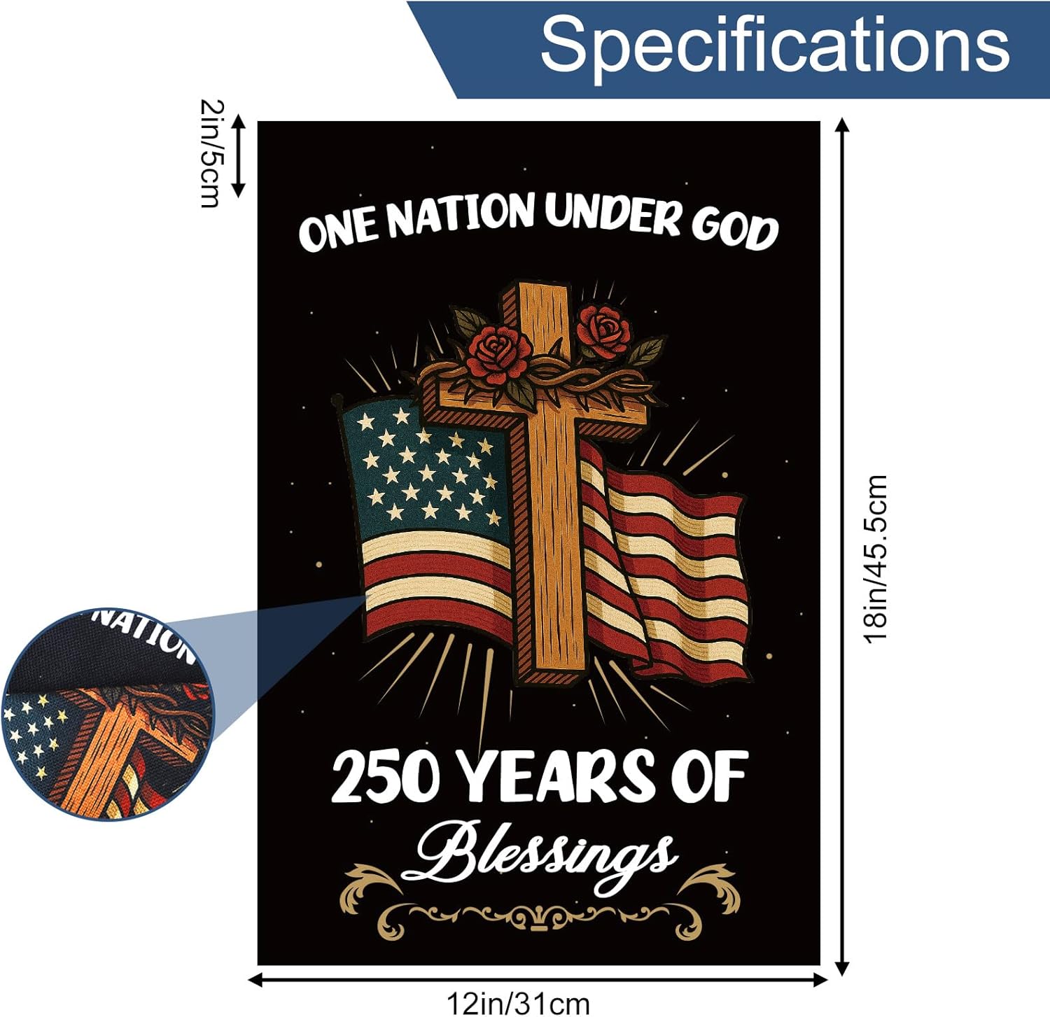 Anniversary USA Garden Flag, Years America Double Sided One Nation Under God Yard Flag with Patriotic Cross Design for Patio Lawn Yard Outdoor Decoration, 18 x 12 Inch - Image 2
