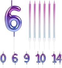 URAQT Birthday Candle 3D Shape, Birthday Cake Candle, Number 6 Birthday Candle Purple Gradient Decoration Suitable for Birthday Anniversary Wedding Party Graduation Party
