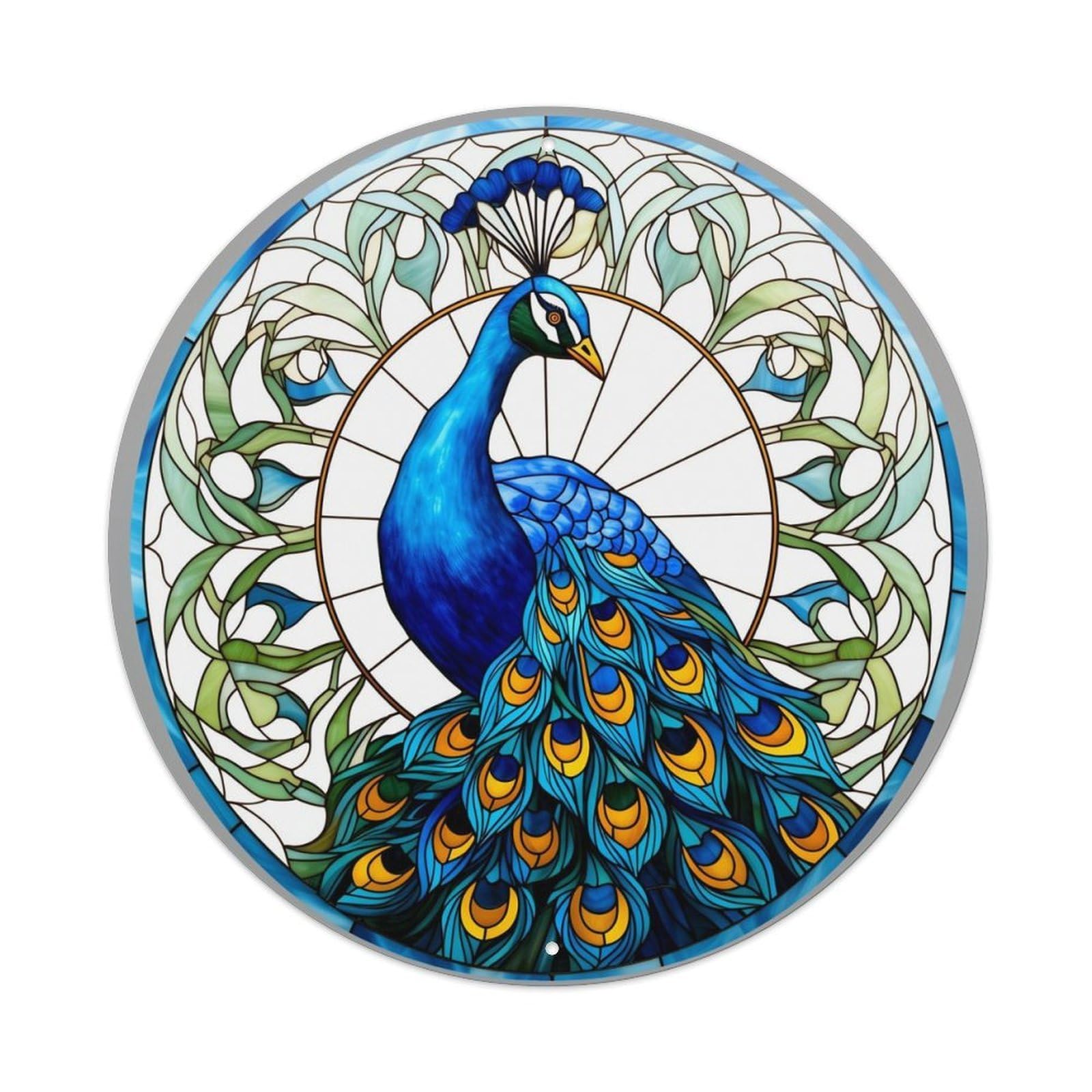 Stained Glass Peacock Art Design_1 Retro Metal Tin Sign, Vintage Metal Poster for home, Gaming Room, Studio Workshop,Bar,Garage Wall Art Decor 8x8 inch