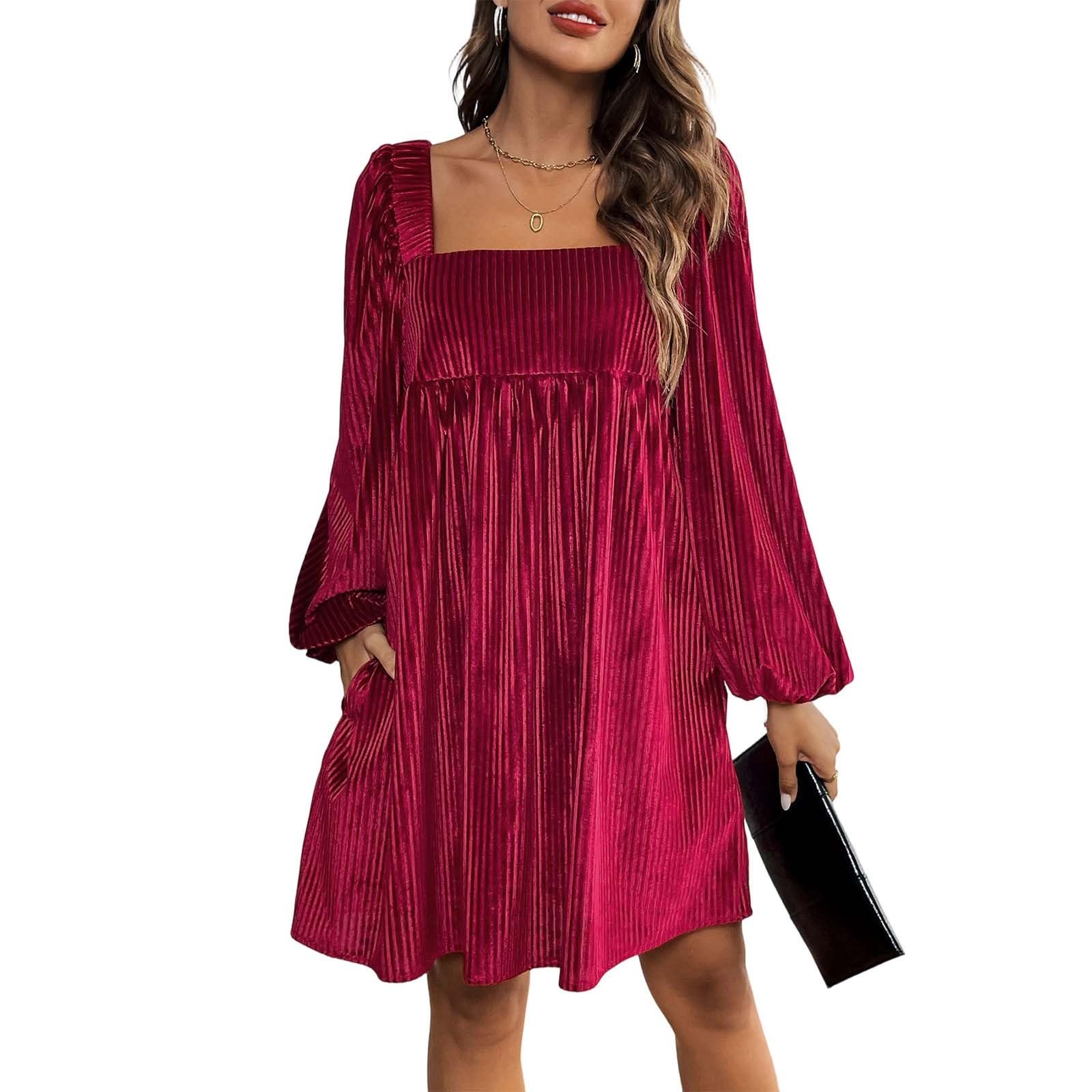 Vestito Natale Donna-Abito Donna Velluto-Elegante Abito Casual in Velluto per Lavoro, Appuntamenti, Serate, Feste, Morbido E Fluido, con Scollo Quadrato E Design Senza Schienale.