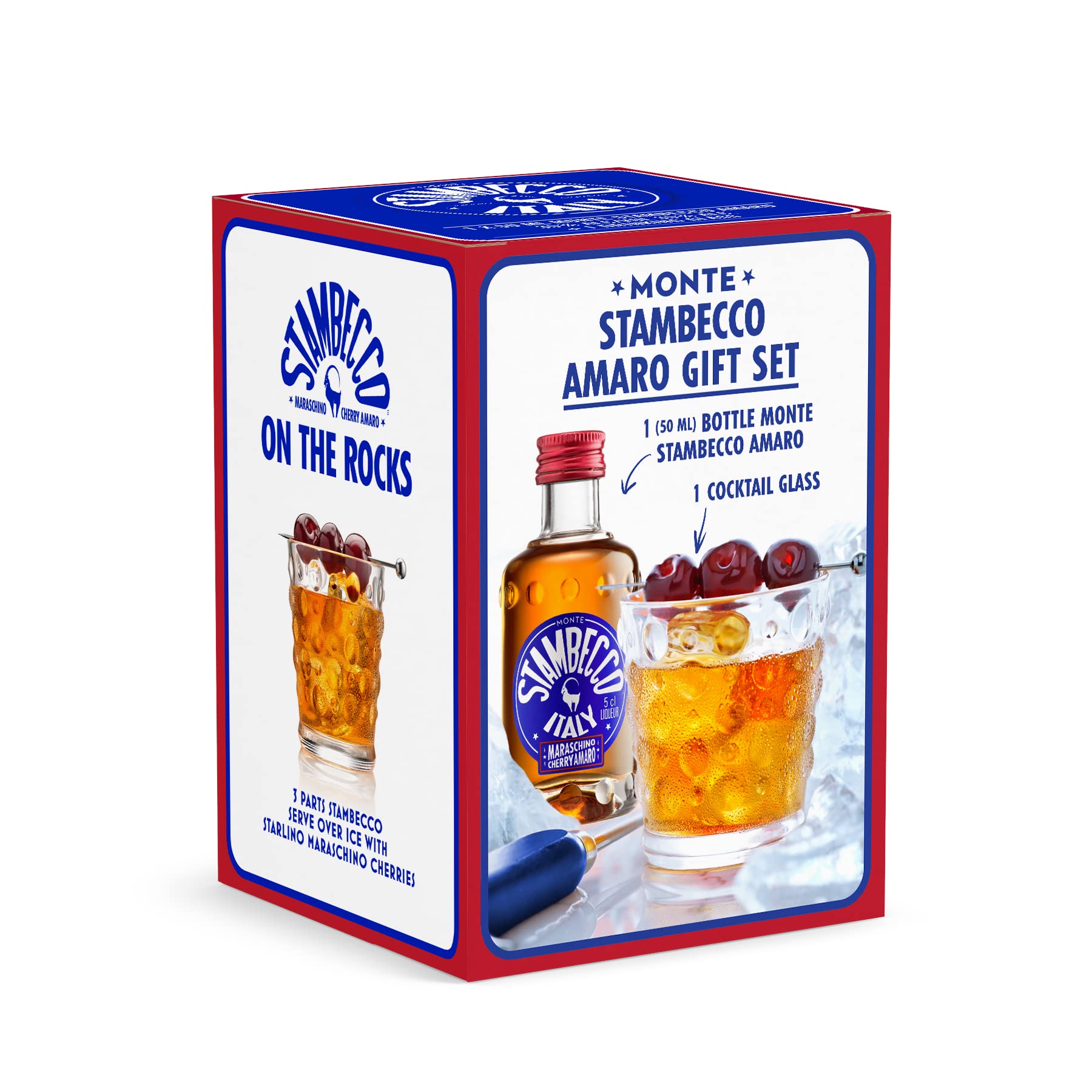 Monte Stambecco Italian Maraschino Cherry Amaro | 50ml Miniature with Glass | 35% ABV