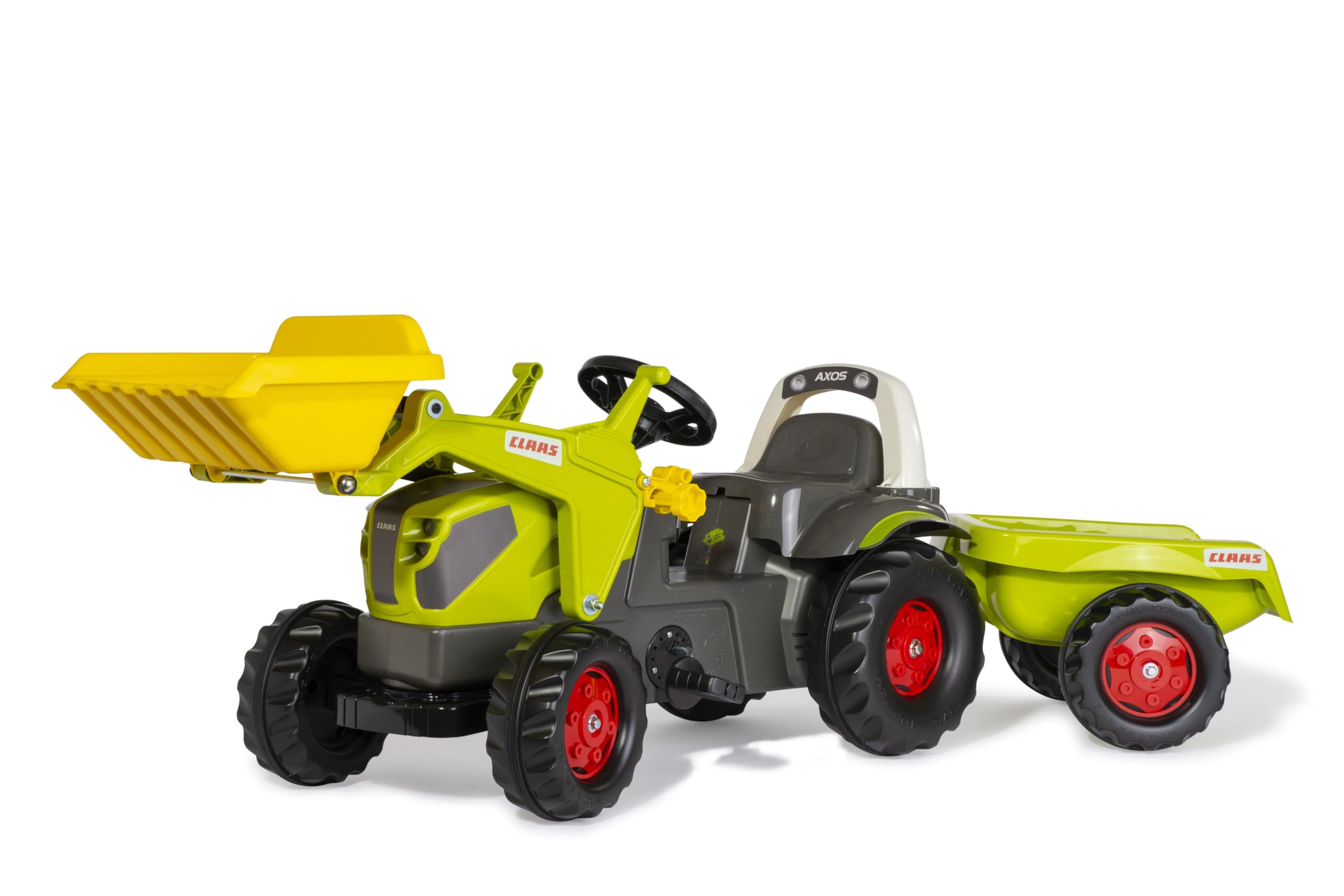 Rolly Toys rollyKid CLAAS AXOS 240 Trettraktor mit Anhänger + Frontlader (für Kinder von 2,5-5 Jahre, einstellbare Kettenspannung, Heckkupplung) 02 516 9, grün