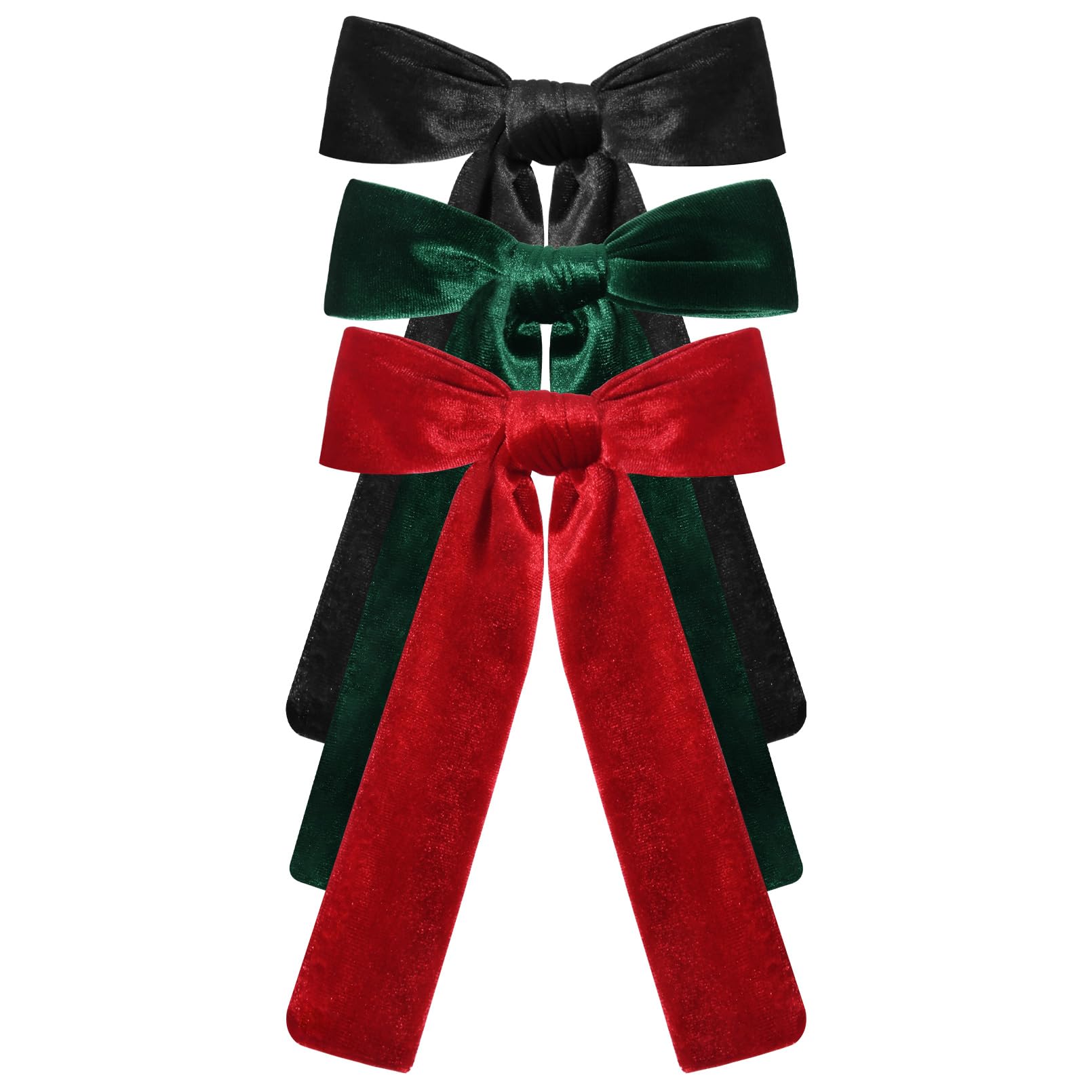 CEELGON 3 PCS Long Tail Velvet Hair Bows Hair Bow Set for Toddler Girls Long Ponytail Knot Bows Alligator Clip Hair Accessories for Girls and Women (