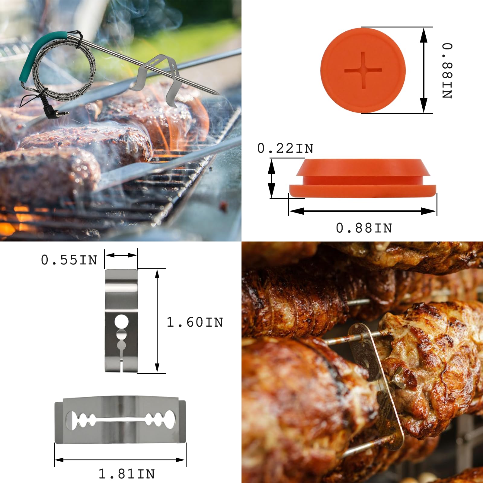 Pit Boss - Confezione da 2 sonde termometriche di ricambio per sonda a pellet, sonda per fumatori a pellet, spina da 3,5 mm, accessori per sonda con 2 occhielli per sonda e clip per sonda