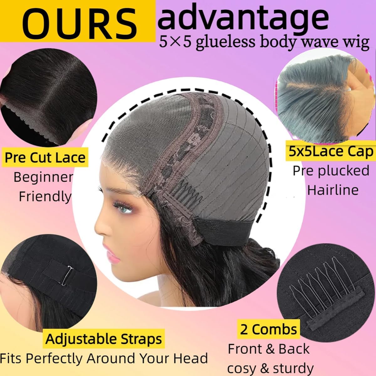 100% Human Hair Lace Wig with Adjustable Cap
