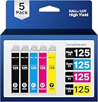 125XL Cartouches d'encre 5 Emballage reconstruit pour 125 Encre 125 XL T125 à utiliser avec NX420 NX125 NX127 NX130 NX230 NX530 NX625 Main-d'œuvre 320 323 325 520 Imprimante (2 Noir, Cyan, Magenta, Jaune)