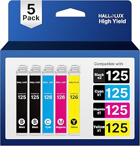 125XL Ink Cartridges Value Pack 5 Pack Remanufactured for 125 Ink 125 XL T125 to use with NX420 NX125 NX127 NX130 NX230 NX530 NX625 Workforce 320 323 325 520 Printer (2 Black, Cyan, Magenta, Yellow)