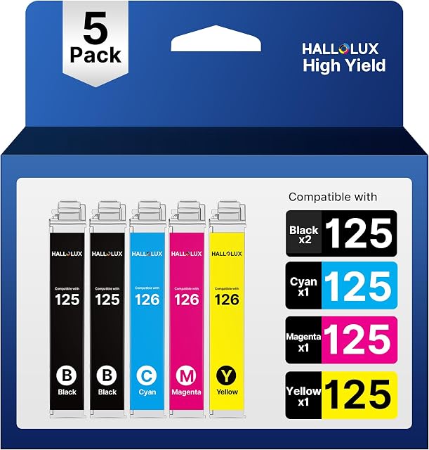 125XL Cartouches d'encre 5 Emballage reconstruit pour 125 Encre 125 XL T125 à utiliser avec NX420 NX125 NX127 NX130 NX230 NX530 NX625 Main-d'œuvre 320 323 325 520 Imprimante (2 Noir, Cyan, Magenta, Jaune)