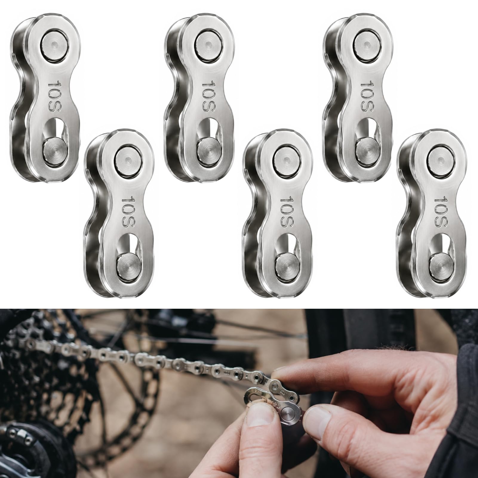 Maglia Rapida Catena Bici 10 Velocità 6 Coppie, Falsa Maglia 10v Compatibile con Shimano SRAM, Chiusura Rapida Catena MTB Strada E-Bike, Connettore Catena Quick Link Acciaio Alta Resistenza