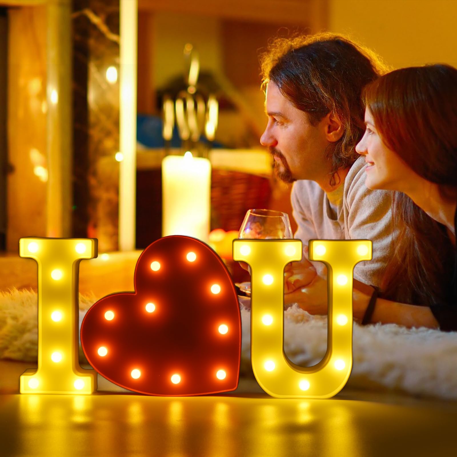 2win I LOVE U Led Marquee Letter Lights LED Letter Lights Sign Valentine's Day Gift, Wedding Sign, Engagement Sign for Home Bar Party Wedding Birthday Christmas Decoration (I Love U (M Size)