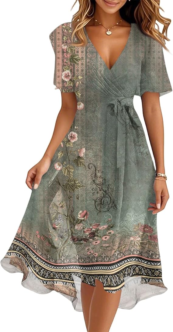 Spring Summer Chiffon Midi Dresses for Women 2025 Elegant Classy Wedding Guest Floral Formal Cocktail Prom Dress