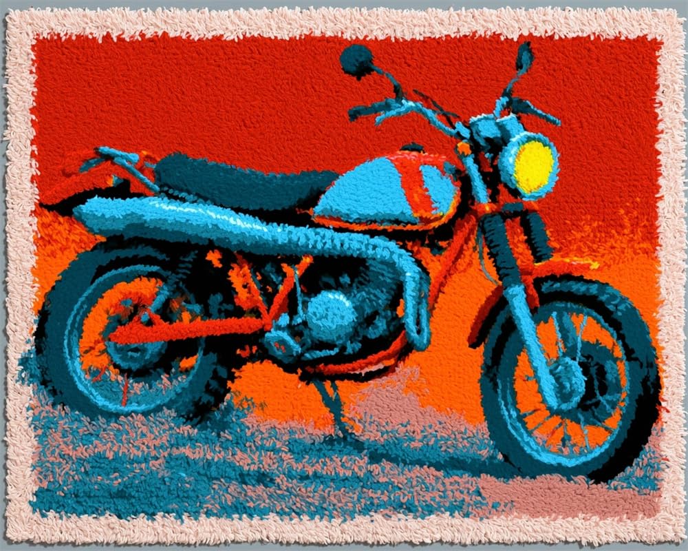 FWRTYCB Latch Hook Rug Kits,Retro Motorcycle