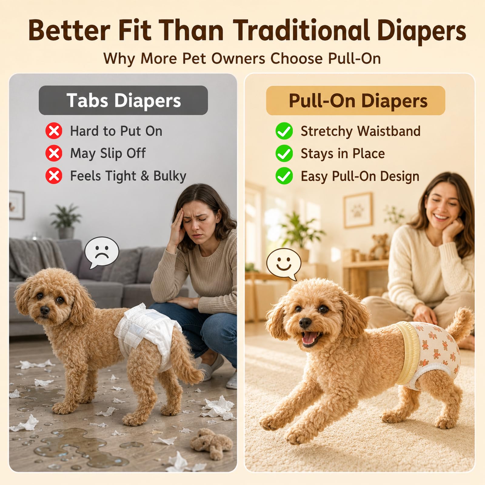 Pañales desechables para perras con cintura elástica, pañales para perras en celo, súper absorbentes, a prueba de fugas, pañales para perras (M, 30)