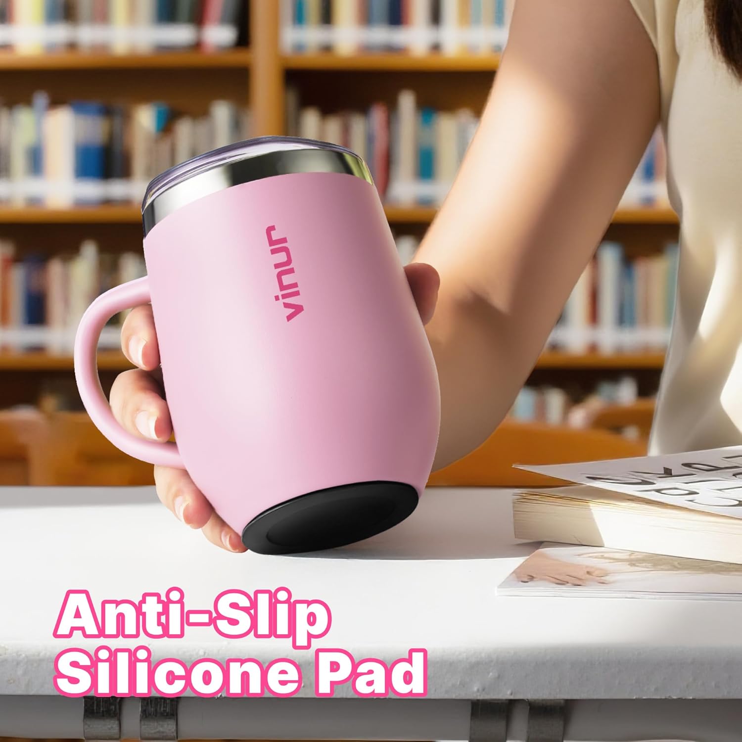 VINUR Kids Tumbler with Handle 12 oz Stainless Steel Double Wall Vacuum Insulated Tumbler with Lid and Straw, Leak Proof Water Drinking Cup for Travel, Purple Pink - Image 3