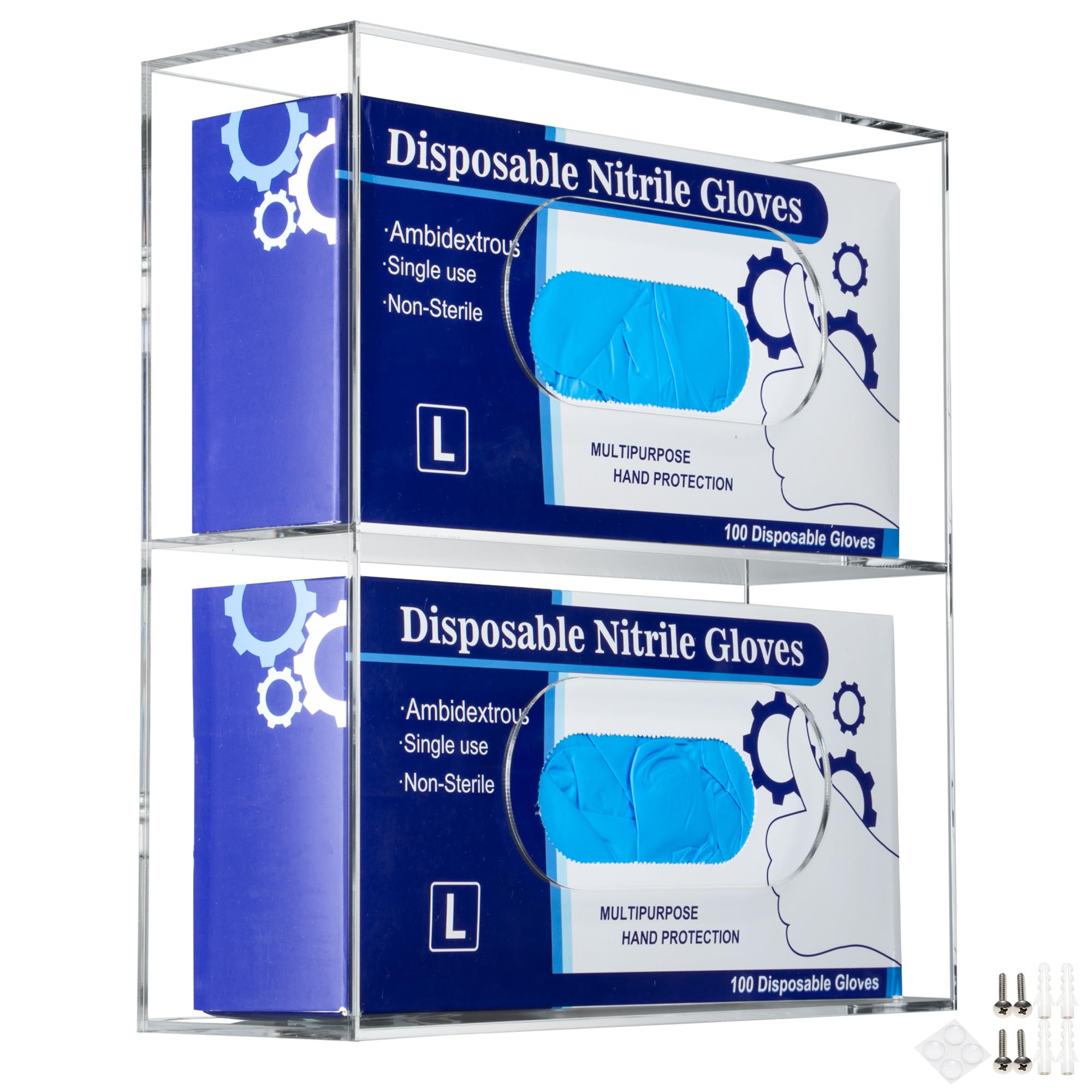 SEANADO Handschuhspender Acryl 2 Fächer – Handschuhbox Halter Wandmontage oder Tisch, Seitliche Befüllung, Transparenter Handschuhhalter für Einweghandschuhe, Latexhandschuhe, Medizin & Labor