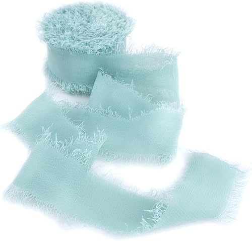 Miniatura 7 de Cintas de gasa similares a la seda de 1.2 x 11 yardas, cintas verdes hechas a mano con flecos para invitaciones de boda, ramos de regalo, decoración