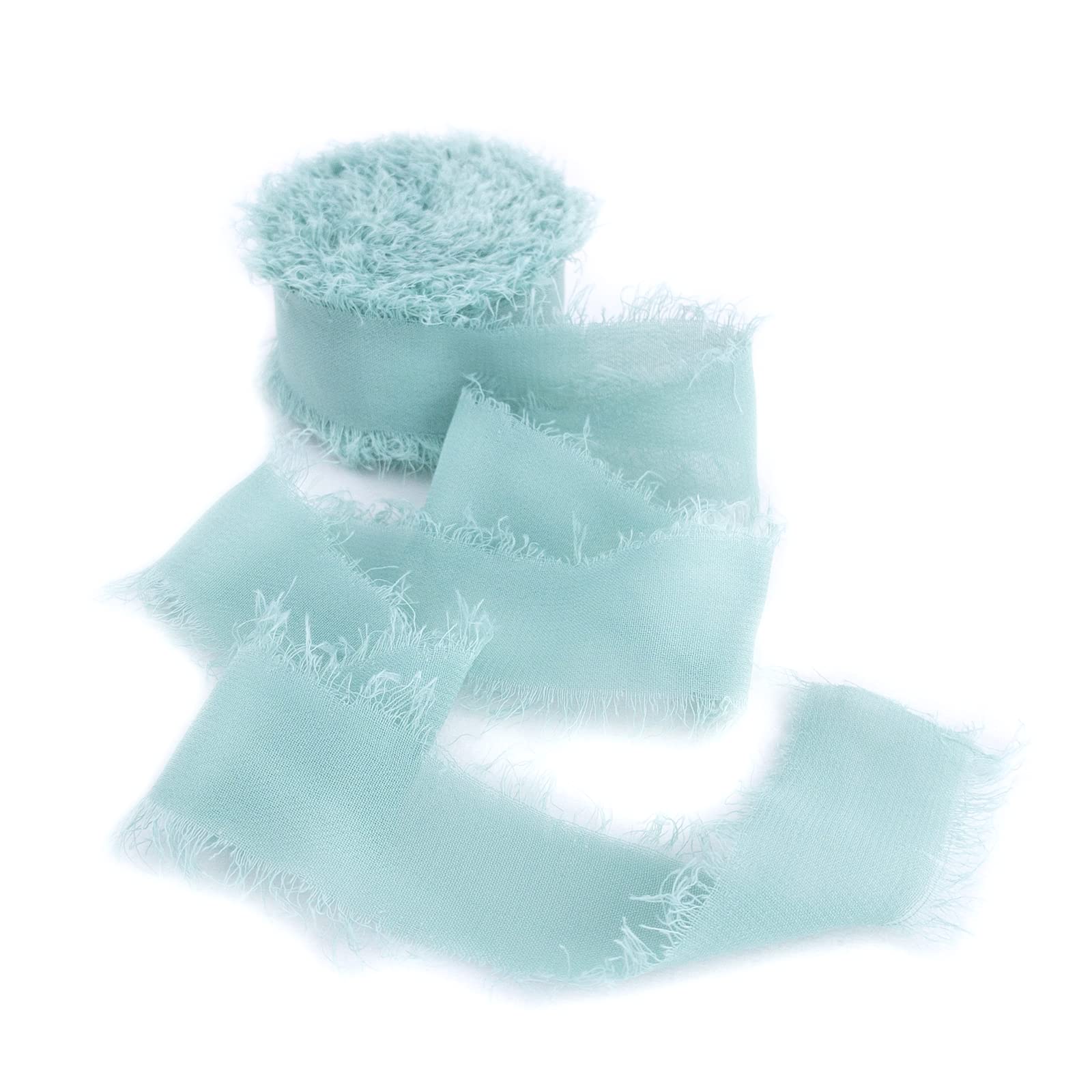 1.2" X 11Yd Silk Chiffon Ribbons - Handmade Fringe Green Ribbon For Crafts & Weddings