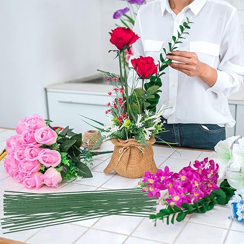 Miniatura 7 de 200 arreglos florales de alambre de tallo floral de calibre 22 y manualidades, verde oscuro, alambre floral para arreglos florales de 16 pulgadas,