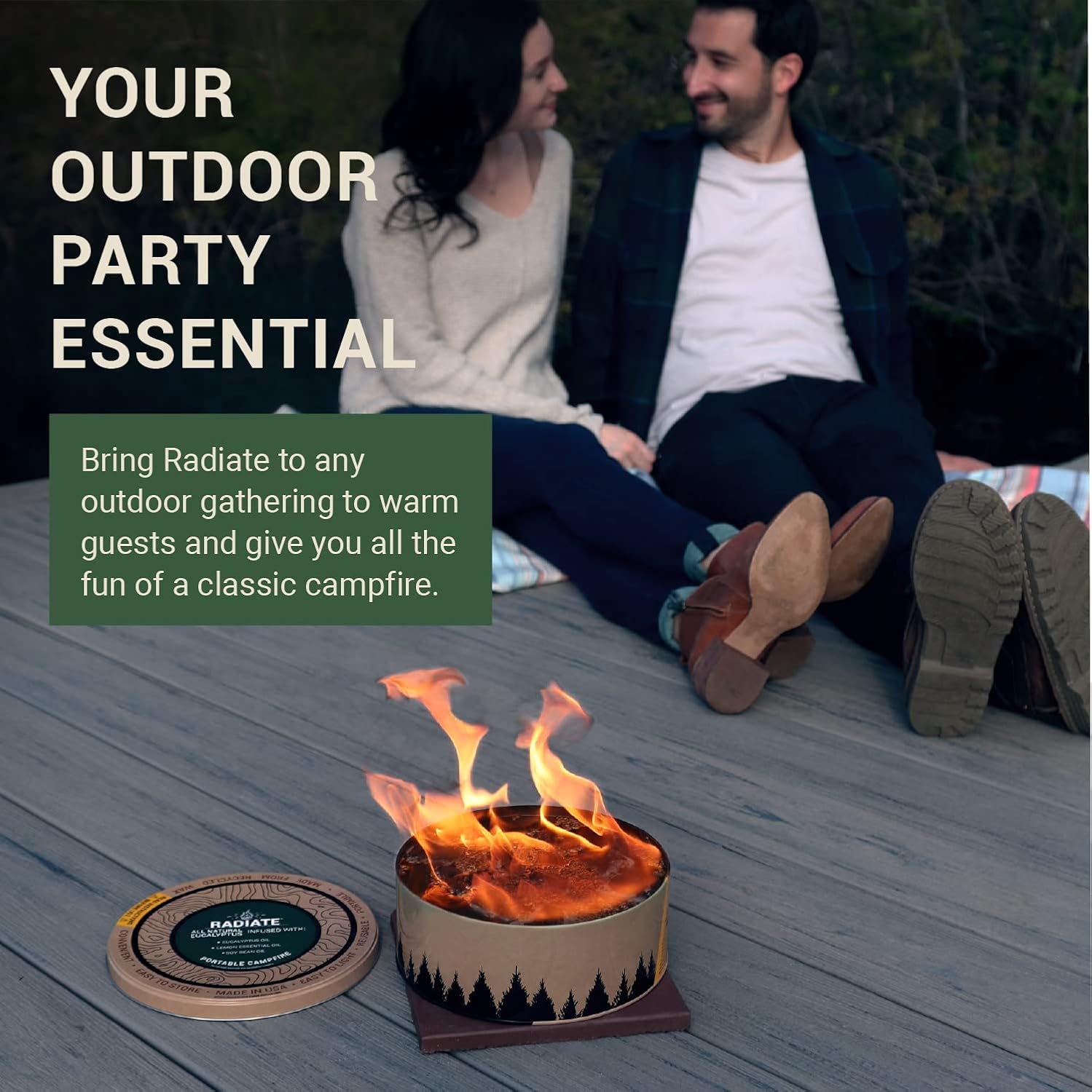 Radiate Portable Campfire: The Original Go-Anywhere Campfire | Eucalyptus Scent | Lightweight and Portable | 3-5 Hours of Bright and Warm Burn Time | Convenient-No Embers-No Hassle | Made in USA
