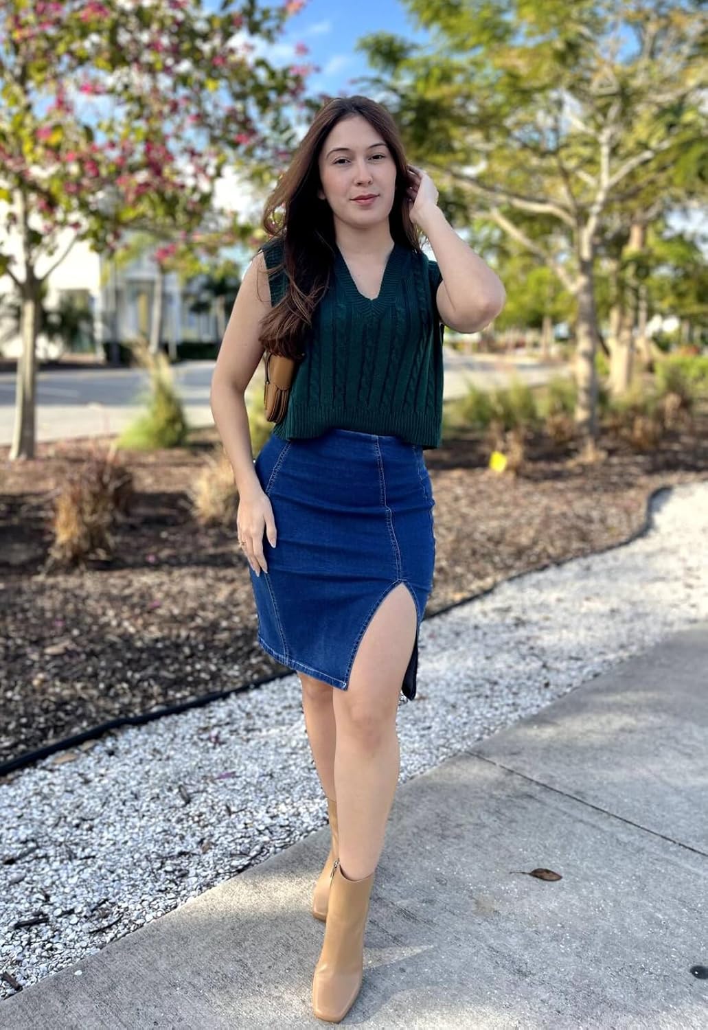 Women’s Denim Pencil Skirt High Waisted Knee Length Side Split Hem Stretch Jean Skirts for Women - Image 4