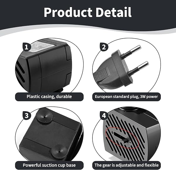 2 Pièces Mini Pompe Submersible, Pompe à Eau 180L/H 3W Ultra Silencieuse Compacte avec Débit Réglable et Ventouses, Pompe Aquarium Fontaine Table Bassin Animaux Hydroponie Circulation Eau Intérieure - 3