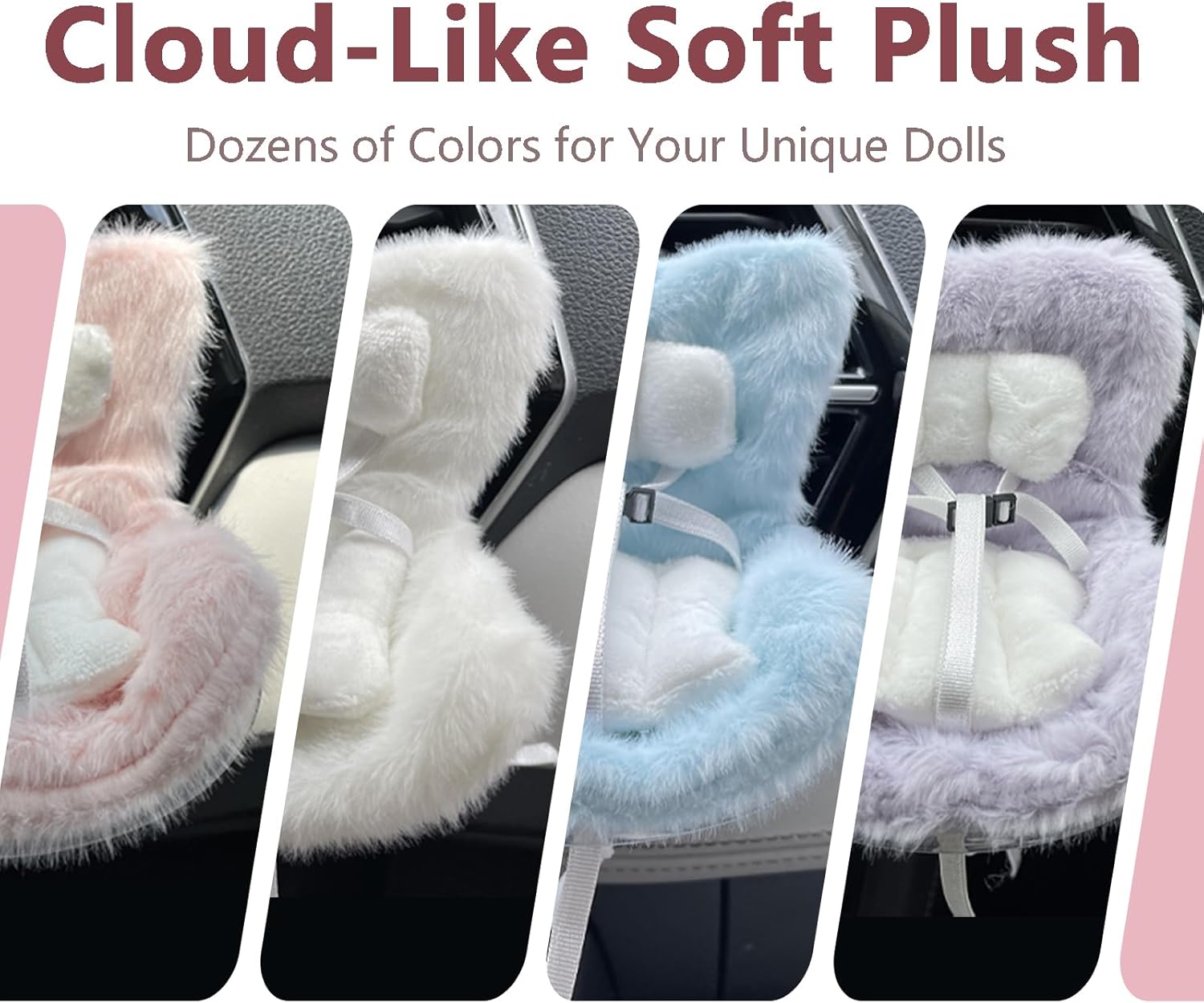 Doll Car Seat for 3–8 inch Figures, Fits Character Plushes, Blind Box Dolls & Vinyl Collectibles, Includes Air Vent Clip & Desktop Stand, Cute Car Ornament for Collectors