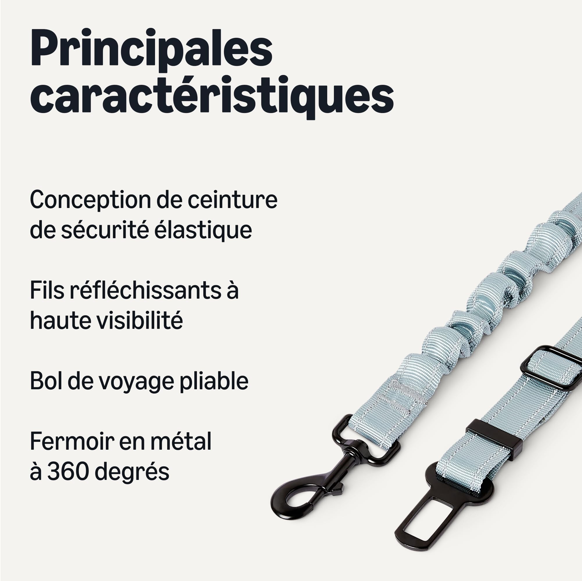 Amazon Basics Ceinture de Sécurité pour Chien, Harnais de Voiture Ajustable pour Chien, Ceinture réglable de 67,0cm, Bol de Voyage Pliable de 13,0cm x 5,5cm/1,5cm, Noir/Bleu/Orange