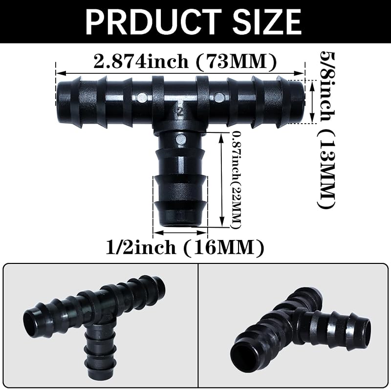 RYXZEN T-csatlakozó 1/2" locsolócső 16mm csepegtetéshez 20db