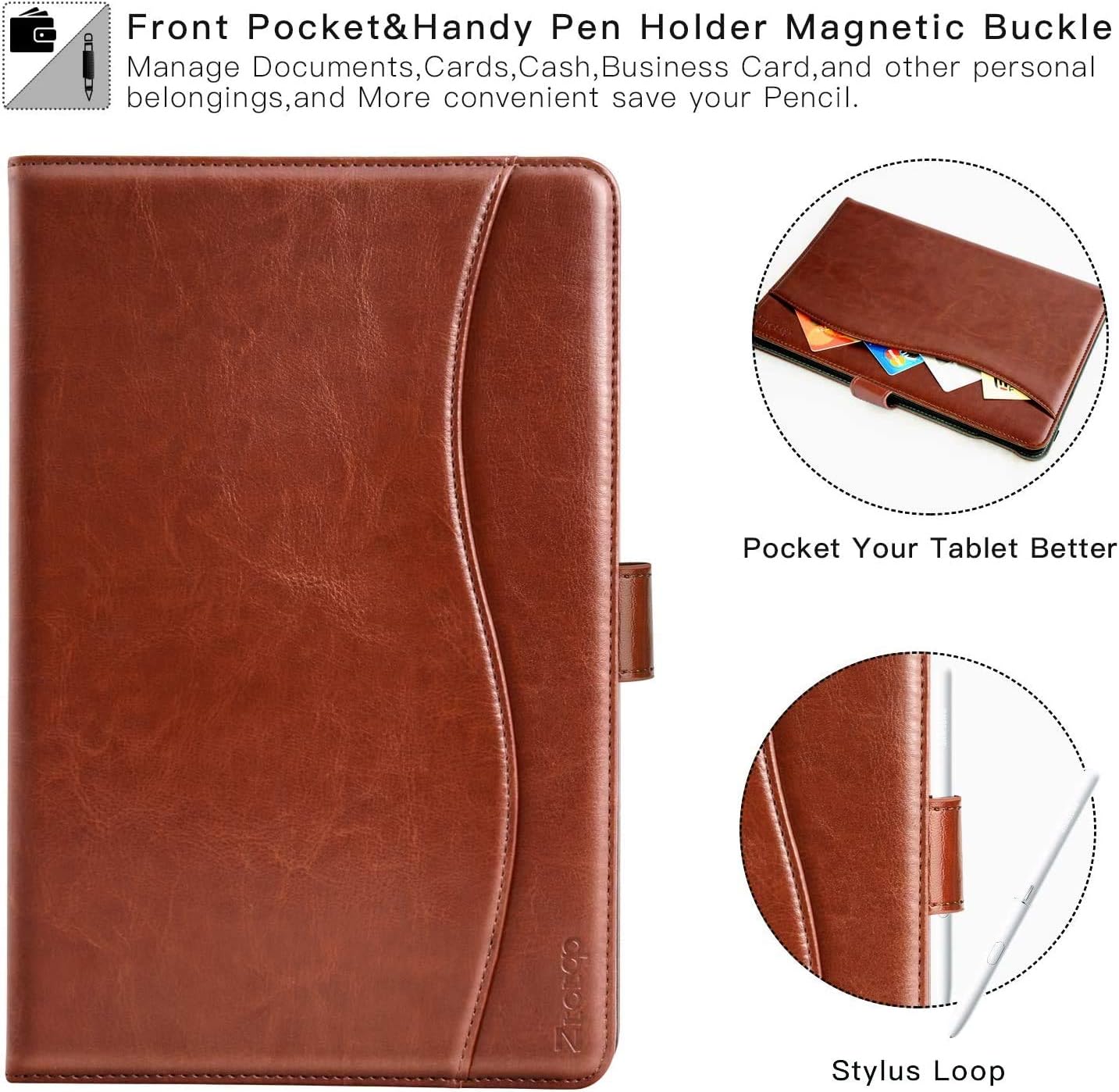 ZtotopCase for Samsung Galaxy Tab A 10.1 Inch Tablet Case 2019(SM-T510/T515), PU Leather Folding Stand Folio Cover with Pen Holder, Card Pocket and Multiple Viewing Angles,Brown