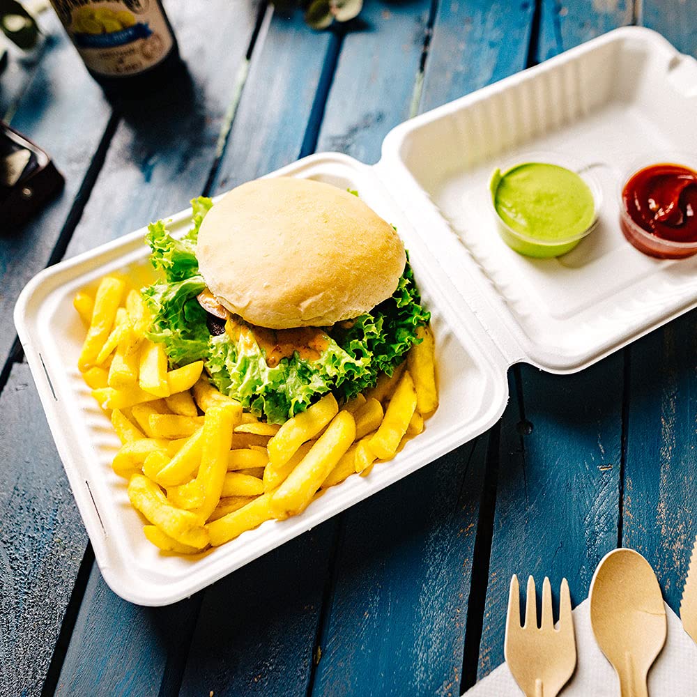 BIOZOYG Burgerbox van suikerriet met aangrenzend deksel, 500 stuks, composteerbare snackverpakking van bagasse - biologisch afbreekbaar I vierkante