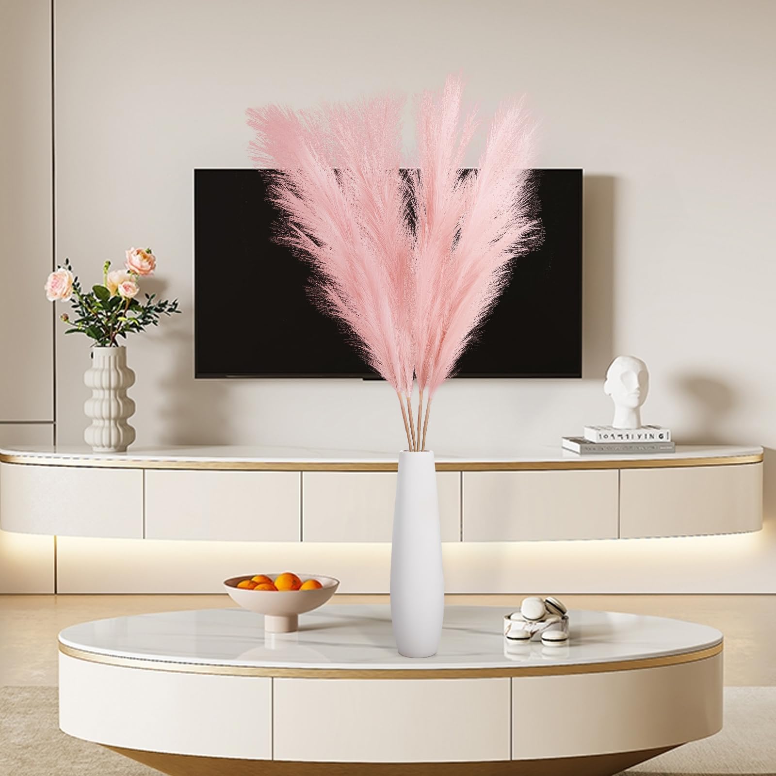 Herbe de la pampa séchée de 111,8 cm, 4 grandes fleurs séchées pour décoration, herbe de la pampa artificielle pour décoration d'intérieur, mariage bohème, rose