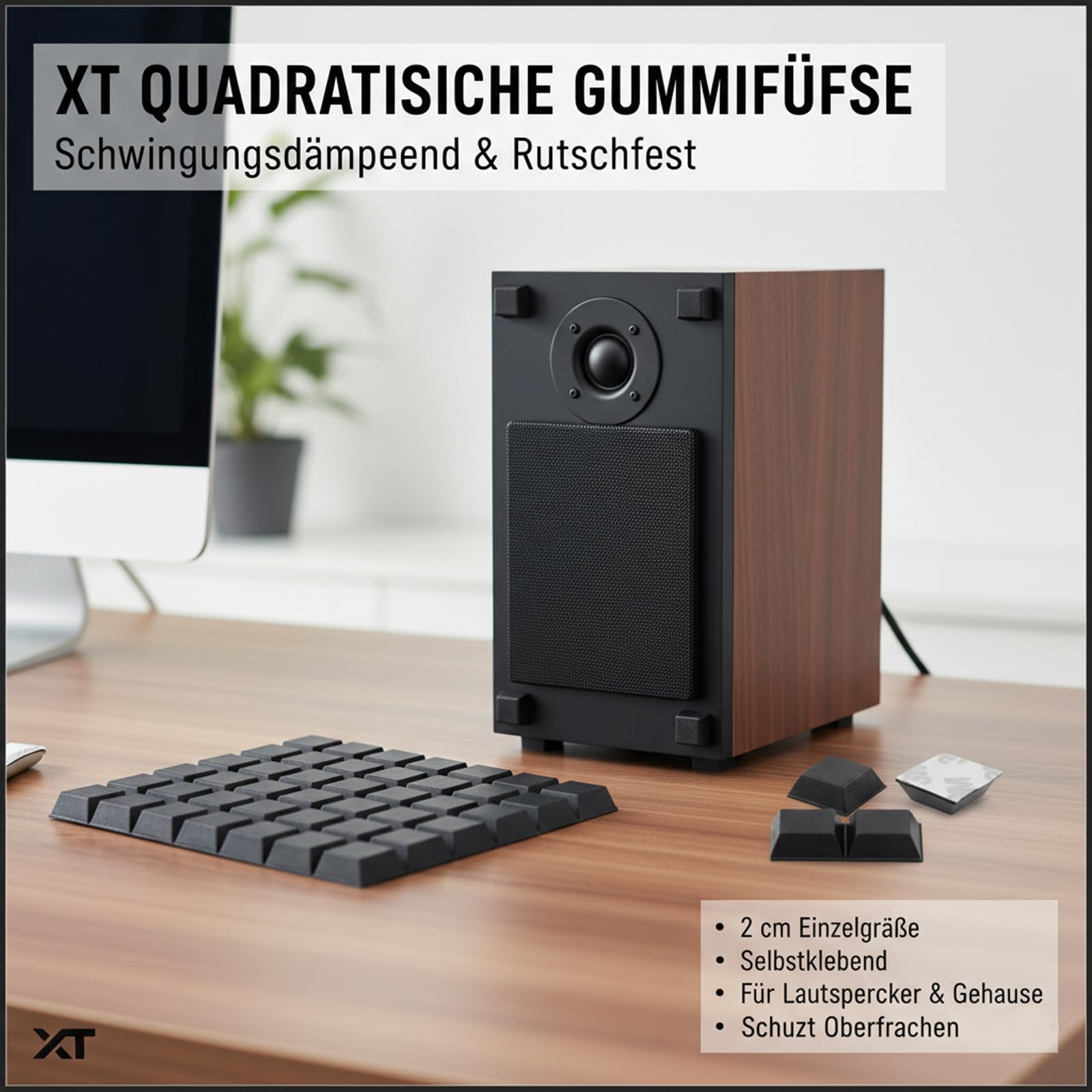 Lot de 16 pieds en caoutchouc autocollants - 20 x 20 mm - Amortisseur de vibrations et pieds antidérapants (noir)
