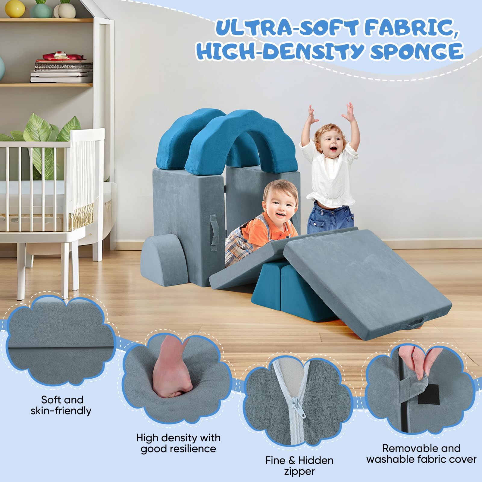 Sofá infantil de espuma con bloques de construcción, sofá de juegos para niños y sillones infantiles, esquina de peluche en la habitación de los niños, para jugar, ser creativo, dormir