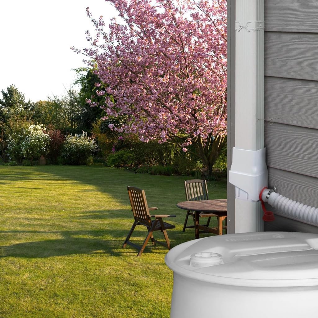 Weatherproofed Downspout Splitter Connects 2 Rain Barrels Simultaneously