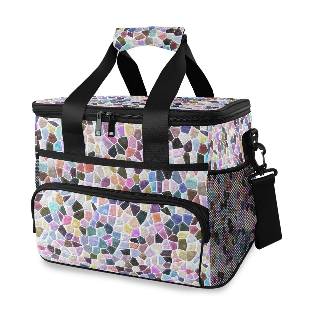 Bolsa de picnic de 15 L, 24 latas, bolsa de almuerzo aislada con mármol, bolsas para viajes, camping, barbacoa, actividades al aire libre, asas, correa para el hombro