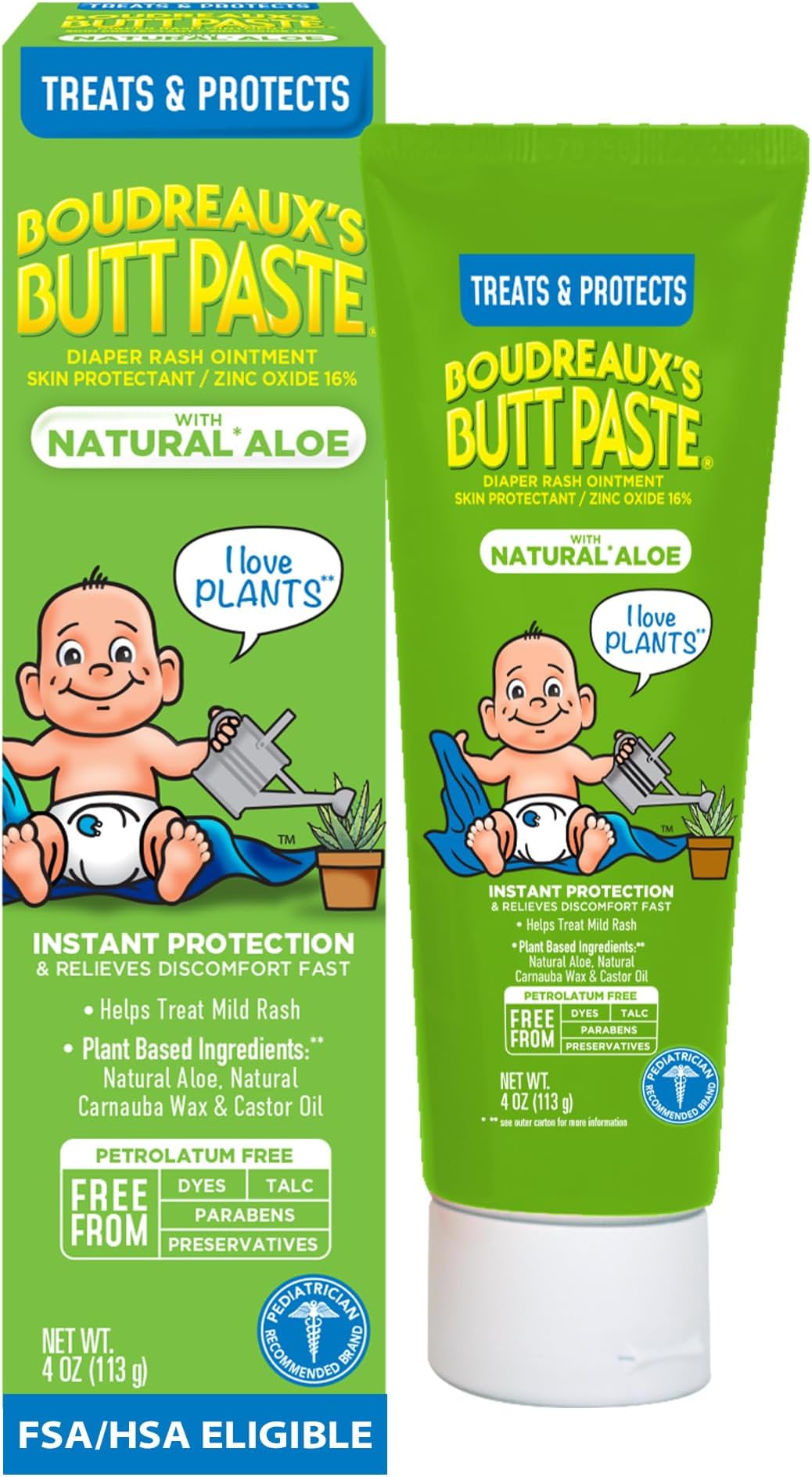 Boudreaux’s Butt Paste Diaper Rash Cream for Baby, Ointment With Natural* Aloe & Zinc Oxide, 4 oz Tube