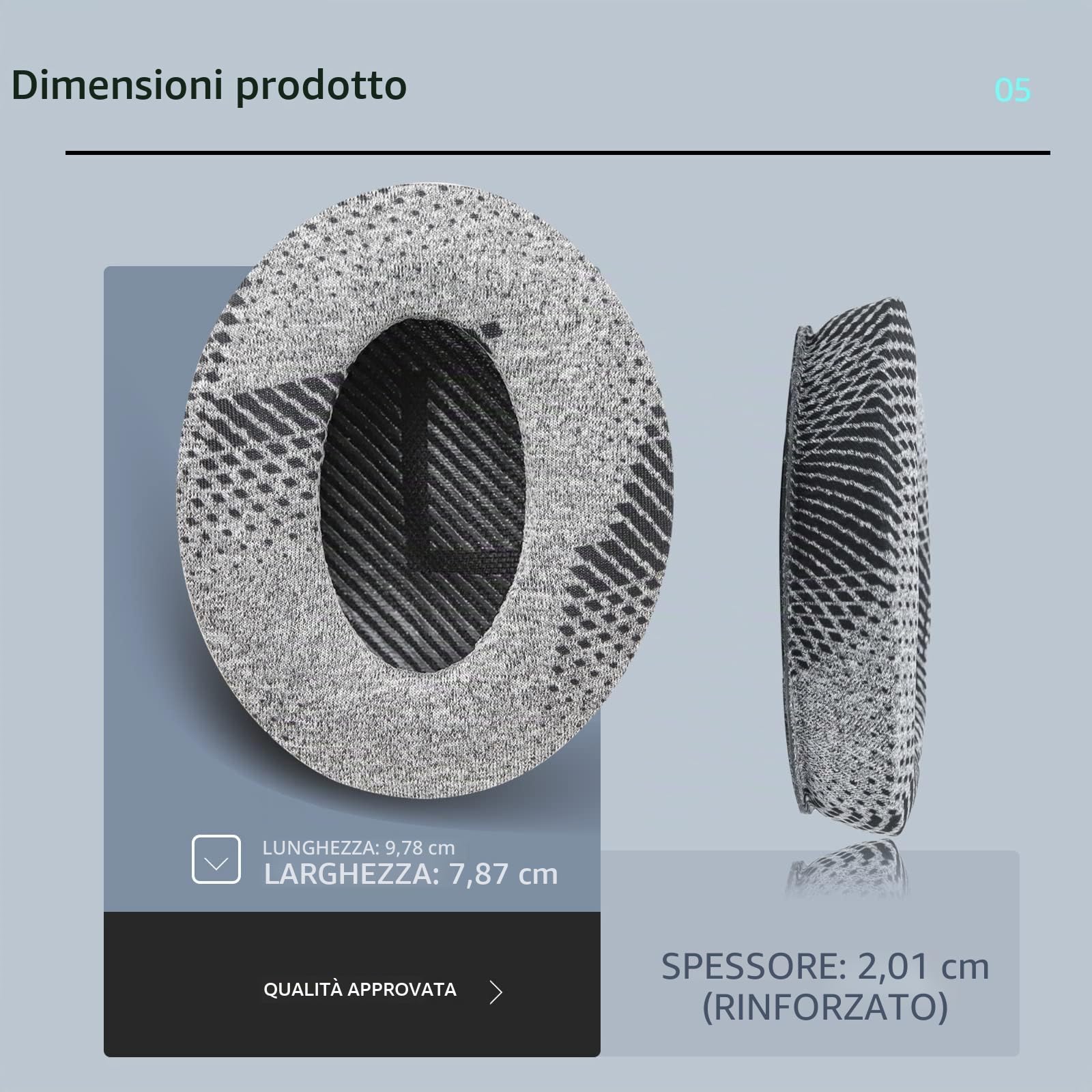 Cuscinetti Auricolari di ricambio in gel QuietComfort 35 / QC35ii, compatibili con la serie Bose QC45 QC35 QC25 QC2 QC15/ Around-Ear 2/AE2 AE2i AE2w/ SoundTrue e SoundLink-Grigio/Nero