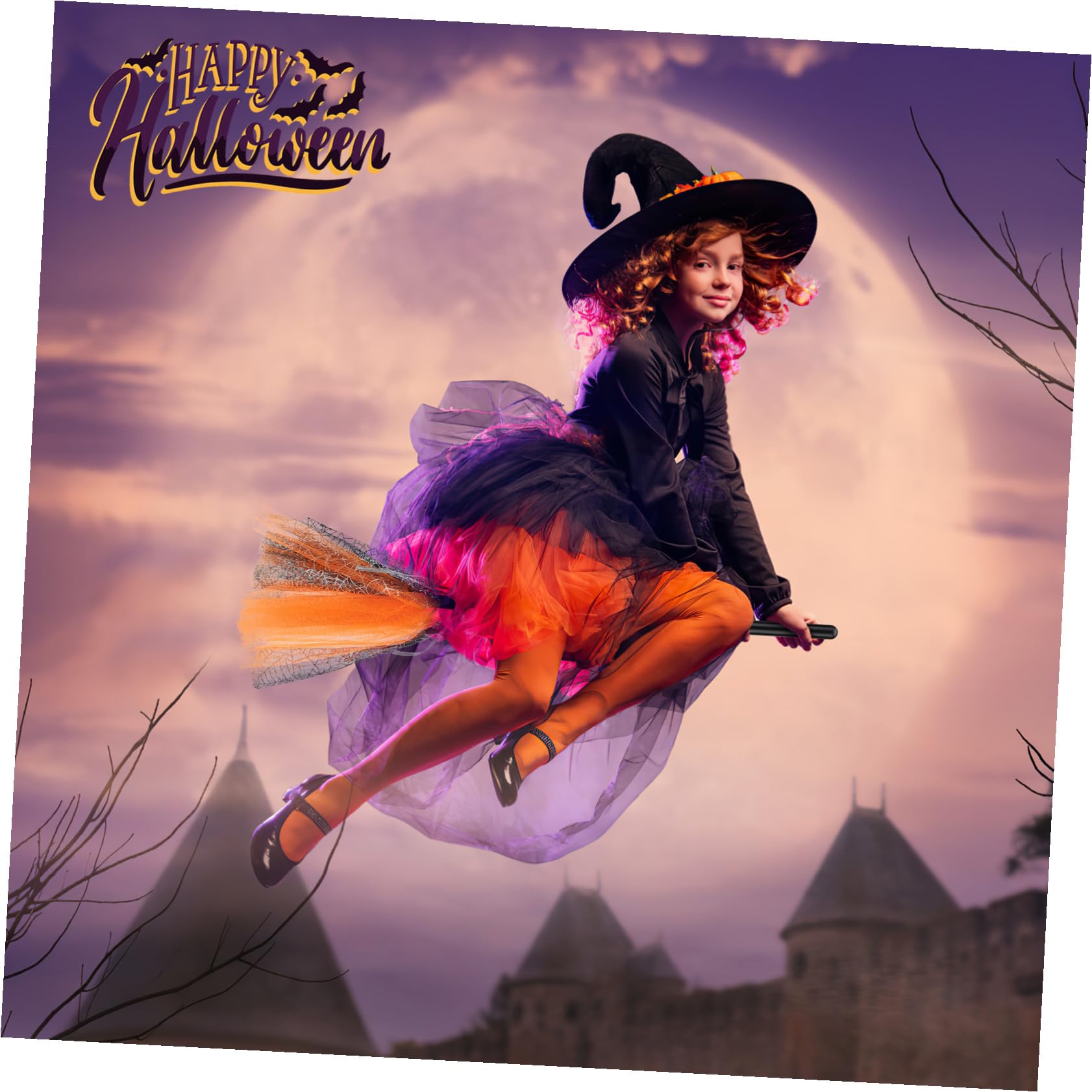 Alasum Scopa da Strega per Halloween in Plastica Leggera Arancione, Accessorio Cosplay per Feste a Tema, Scopa delle Streghe e Decorazioni Halloween