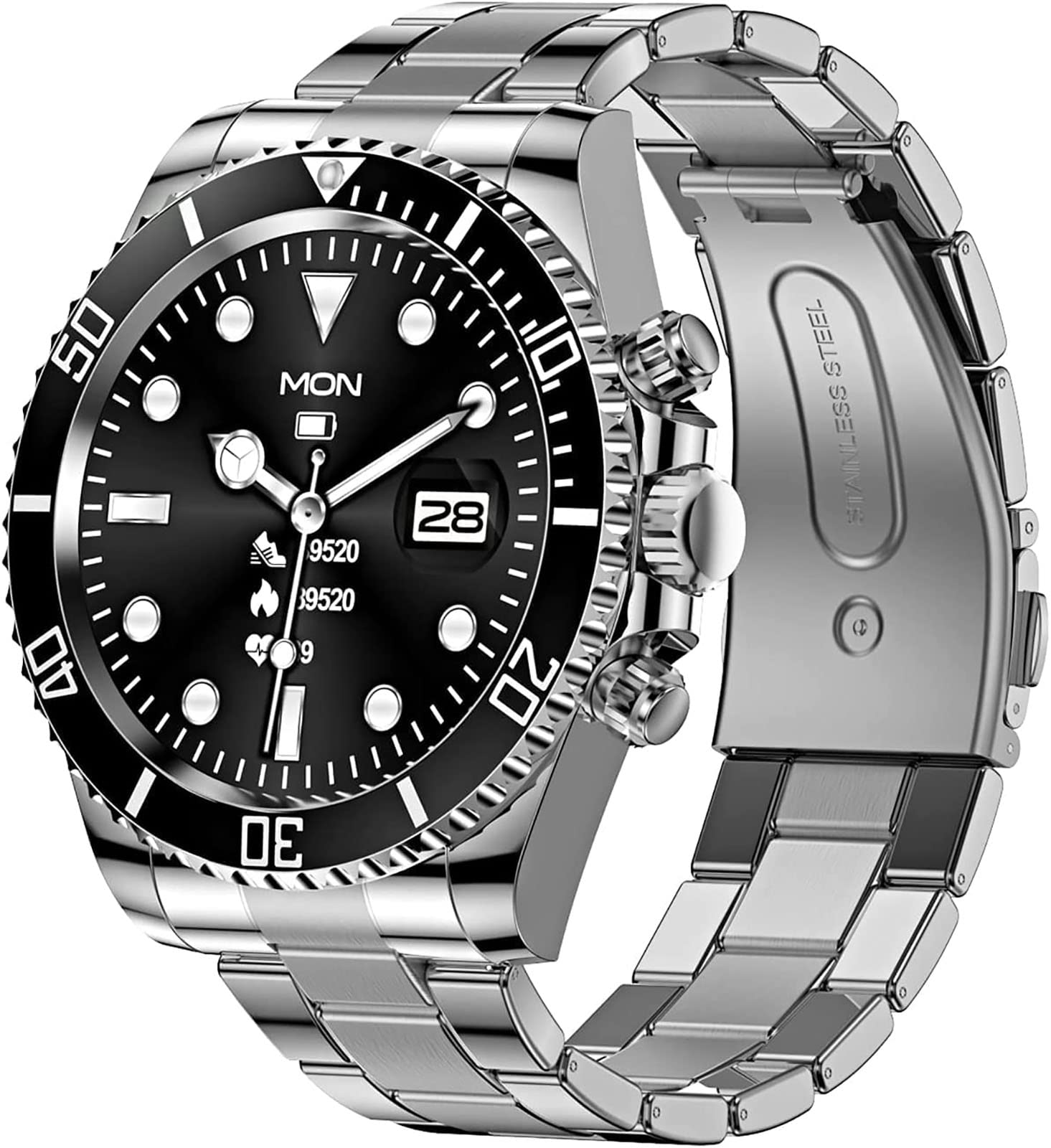 Smartwatch Touchscreen da 1,28" da Uomo in Acciaio Inossidabile per Android iOS, Smartwatch Meccanico alla Moda, Chiamate Bluetooth con Cardiofrequenzimetro/Monitor del Sonno,C