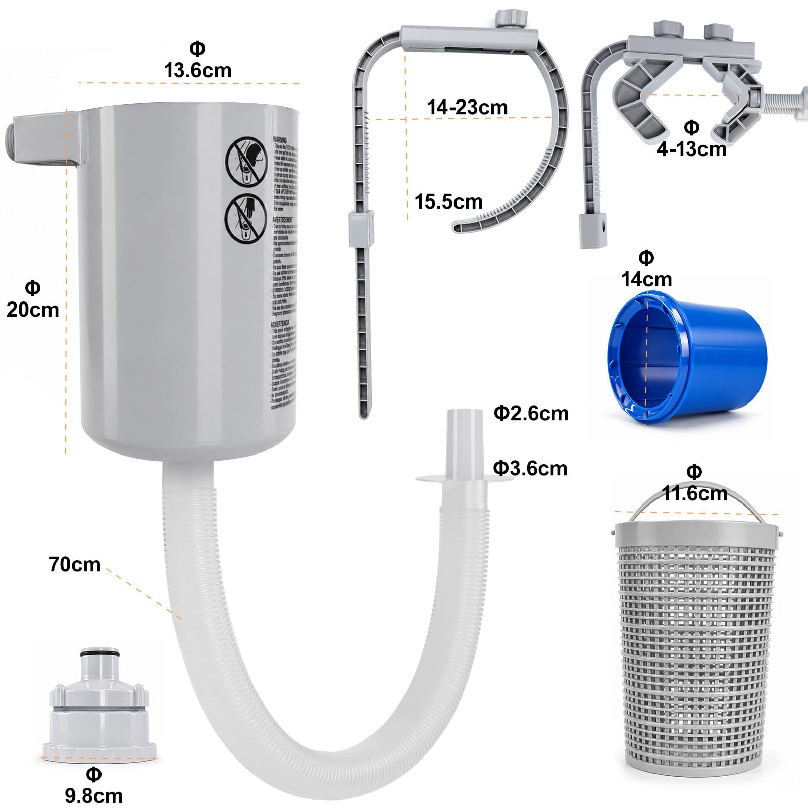 KGC Skimmer para Piscina Elevada, 10 Calcetines, Compatible con Intex | 2 Soportes para Piscinas con Aro Hinchable y Tubulares; Cesta, 10 Calcetines para Hojas, Insectos, Polen, Pelo, Suciedad Fina