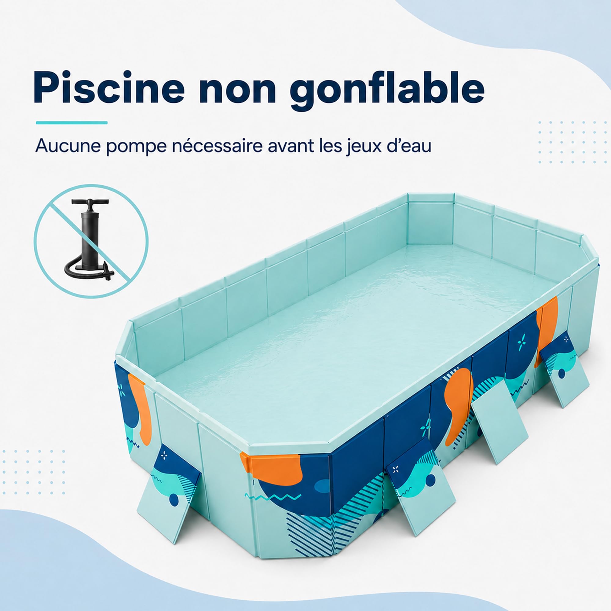 Piscina Pieghevole Fuori Terra, Rigida, Non Gonfiabile, Rettangolare | Piscina rigida pieghevole con scarico, senza gonfiaggio e facile da riporre.(1.6m(5.2ft))