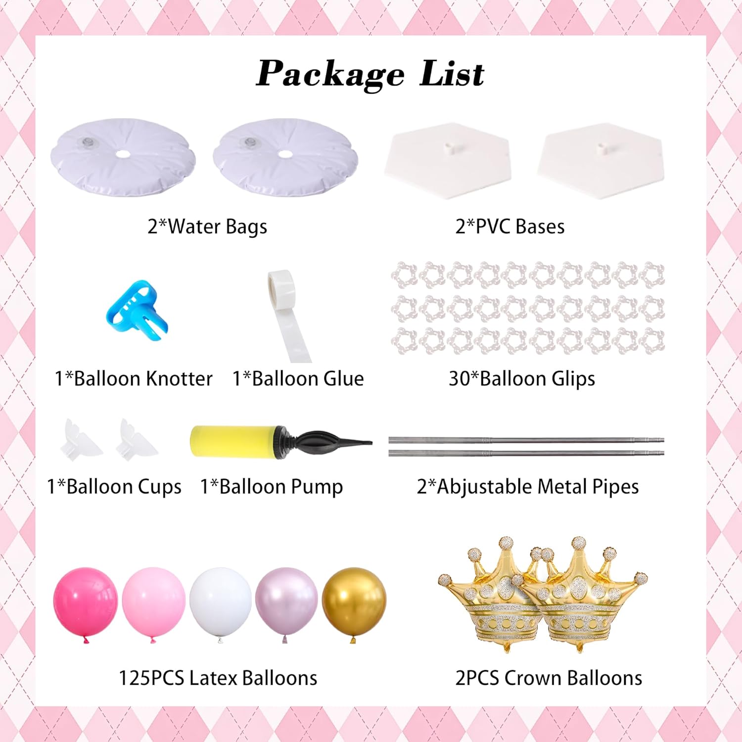 Princess Pink and White Gold Balloon Column Stand Kit Set of 2 for Floor Princess Birthday Party Balloon Arch Kit with 125PCS Hot Pink White Gold Balloon Towers for Girl Birthday Party Decorations