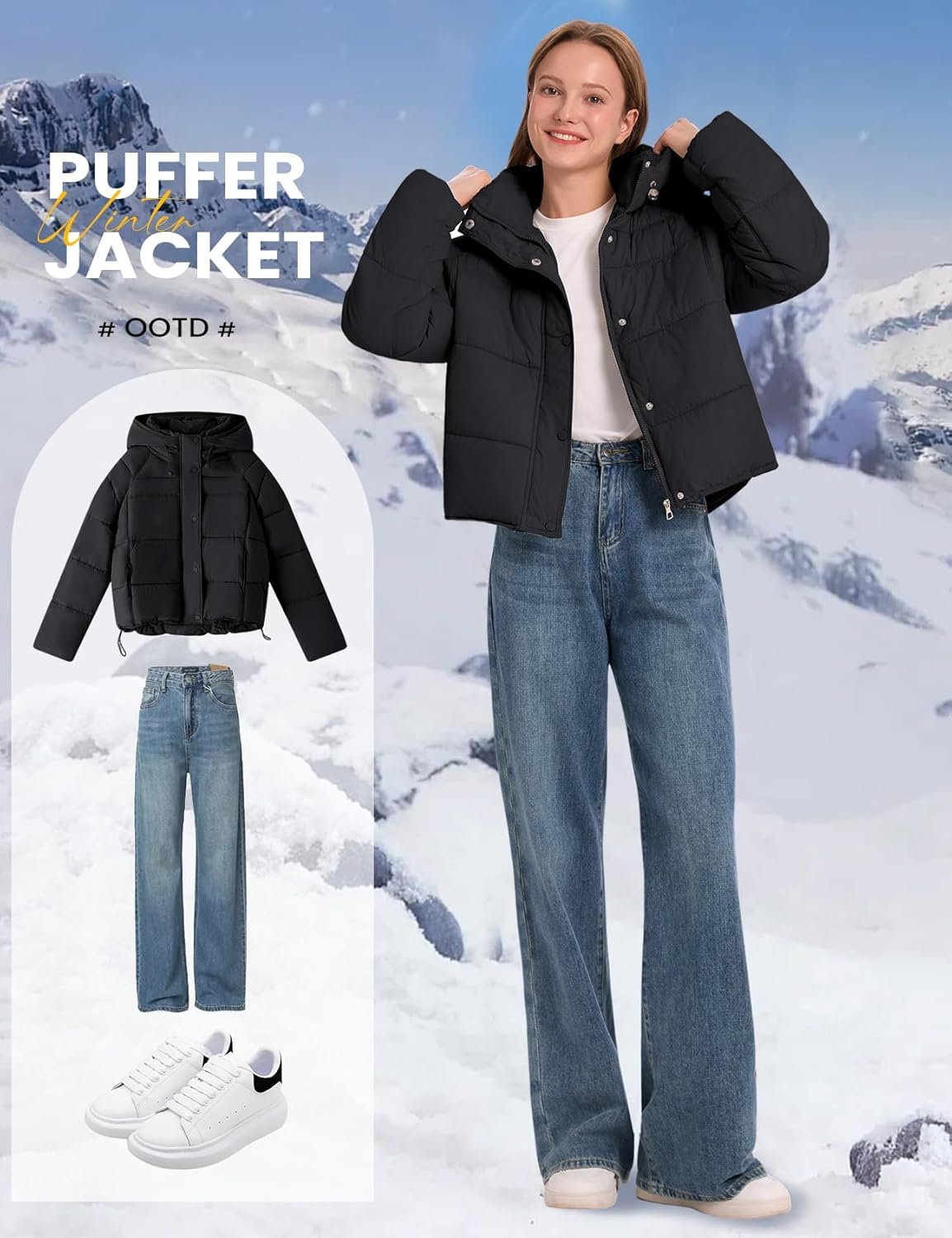 Gihuo Womens Quilted Puffer Jacket Winter Warm Hooded Bubble Coats Padded Jacket Long Sleeve Coat - Image 6