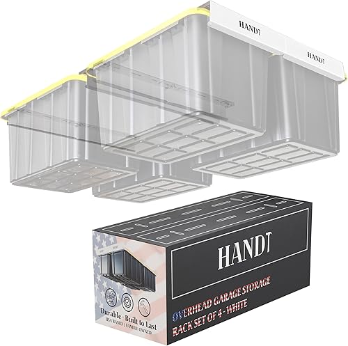 HANDT Estante de almacenamiento de techo de garaje, sistema de organización de contenedores de almacenamiento de garaje, estante superior de metal